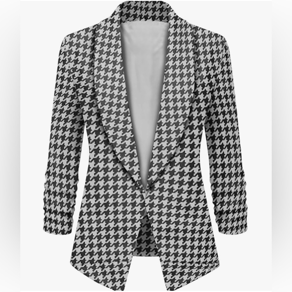 Women 3/4 Sleeve Blazer Open Front Cardigan Jacket Work Office Blazer -blk/white
